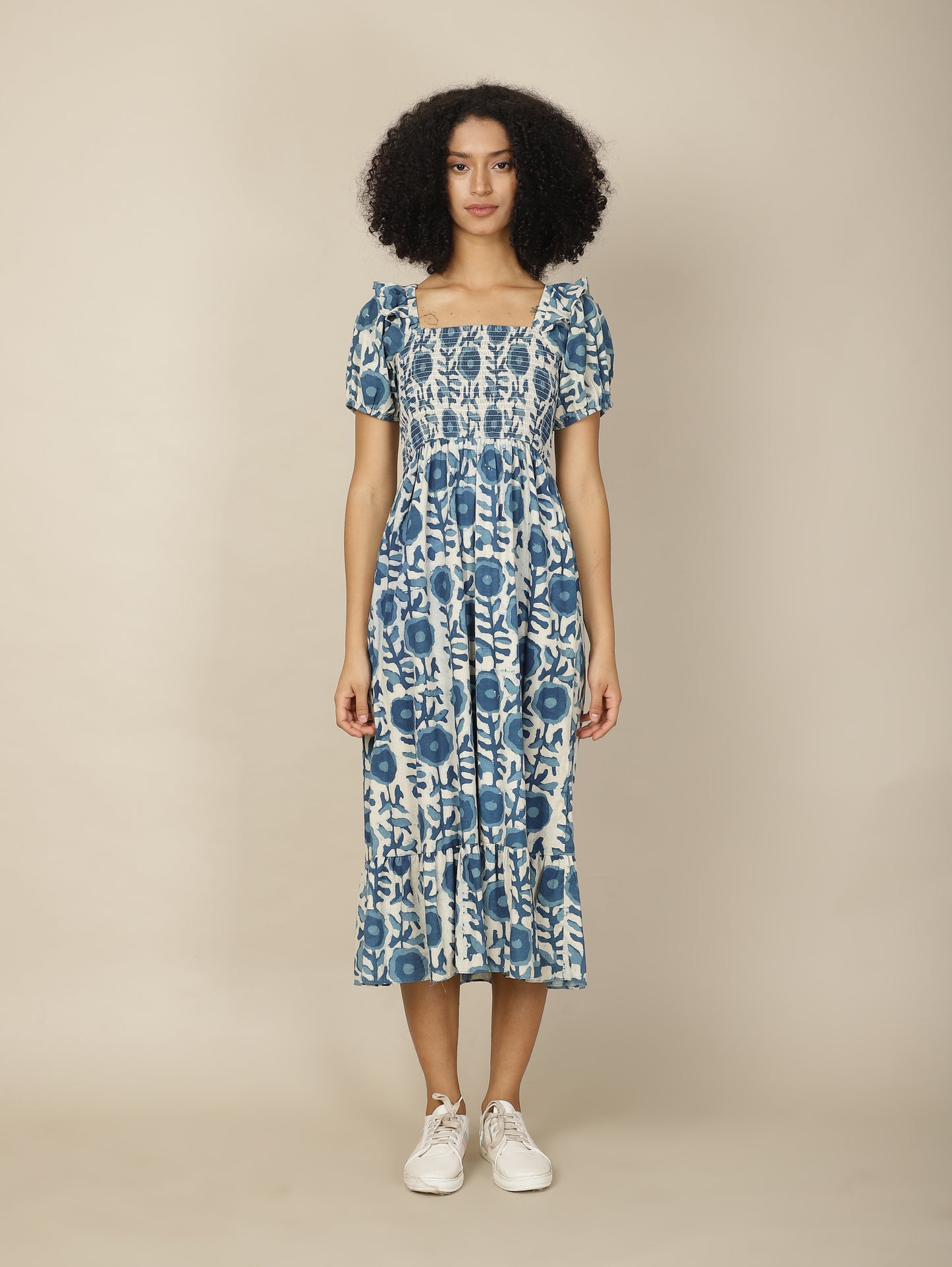 Indigo Dabu Smock Cotton Dress