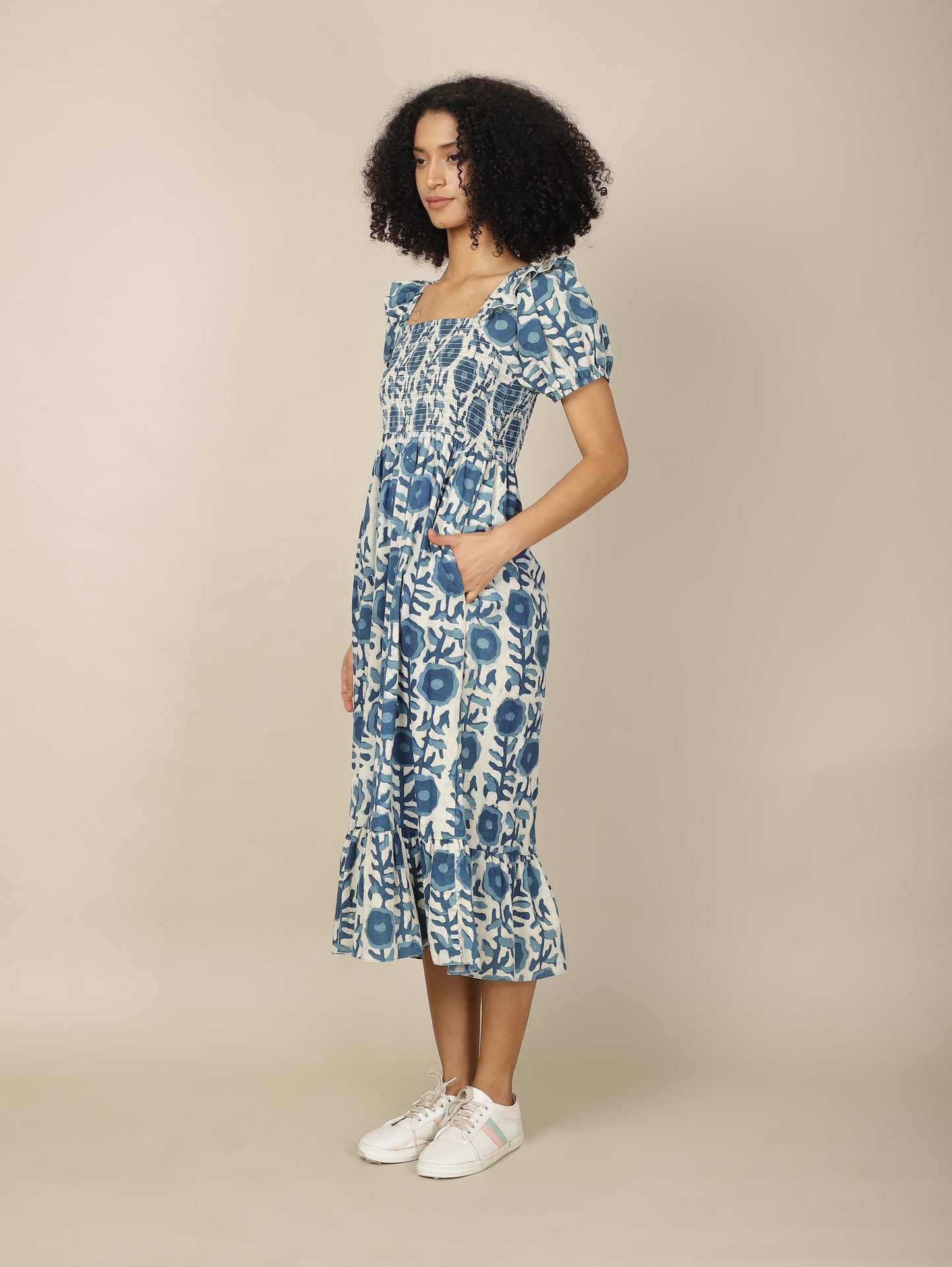 Indigo Dabu Smock Cotton Dress