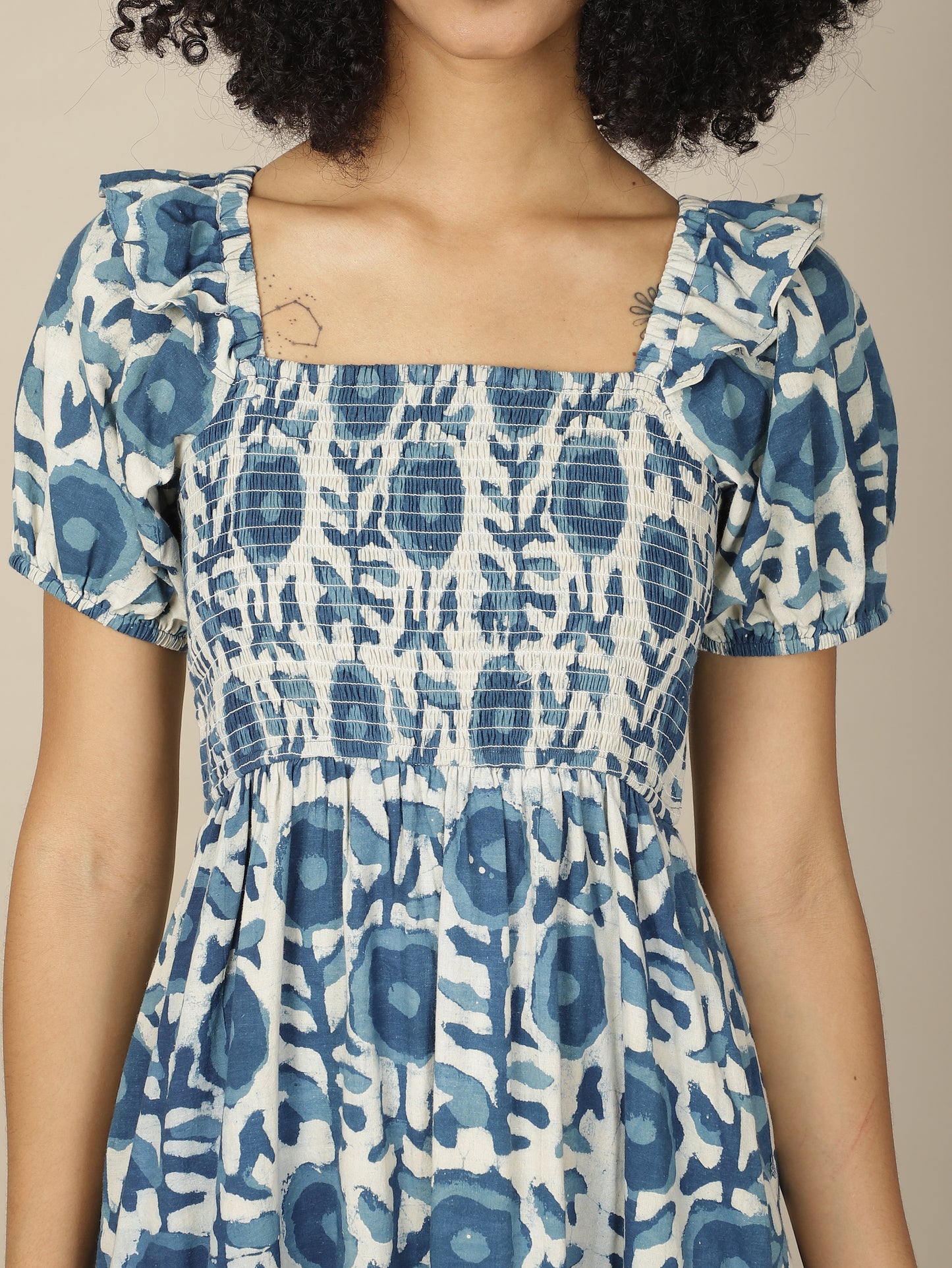 Indigo Dabu Smock Cotton Dress