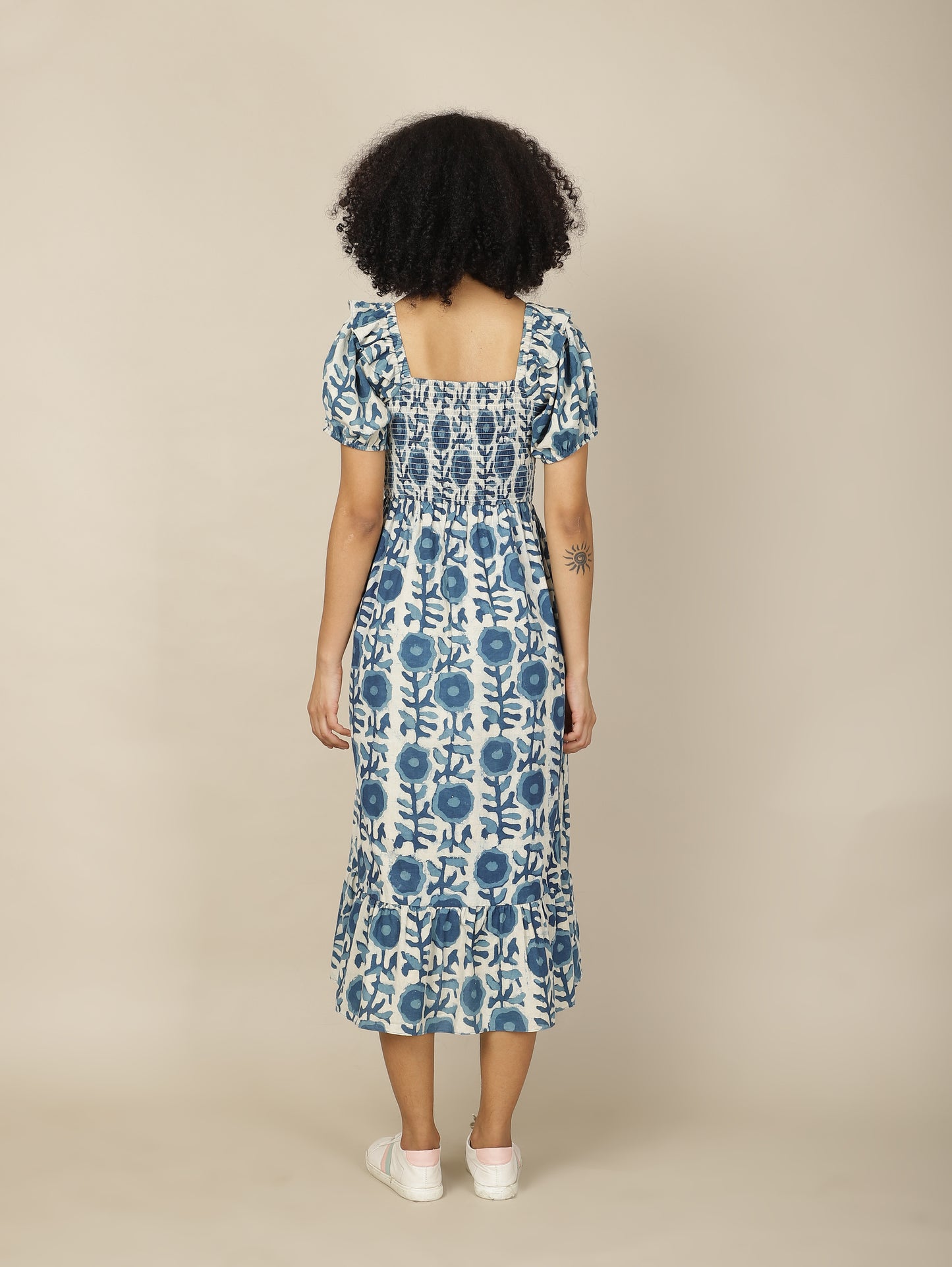 Indigo Dabu Smock Cotton Dress