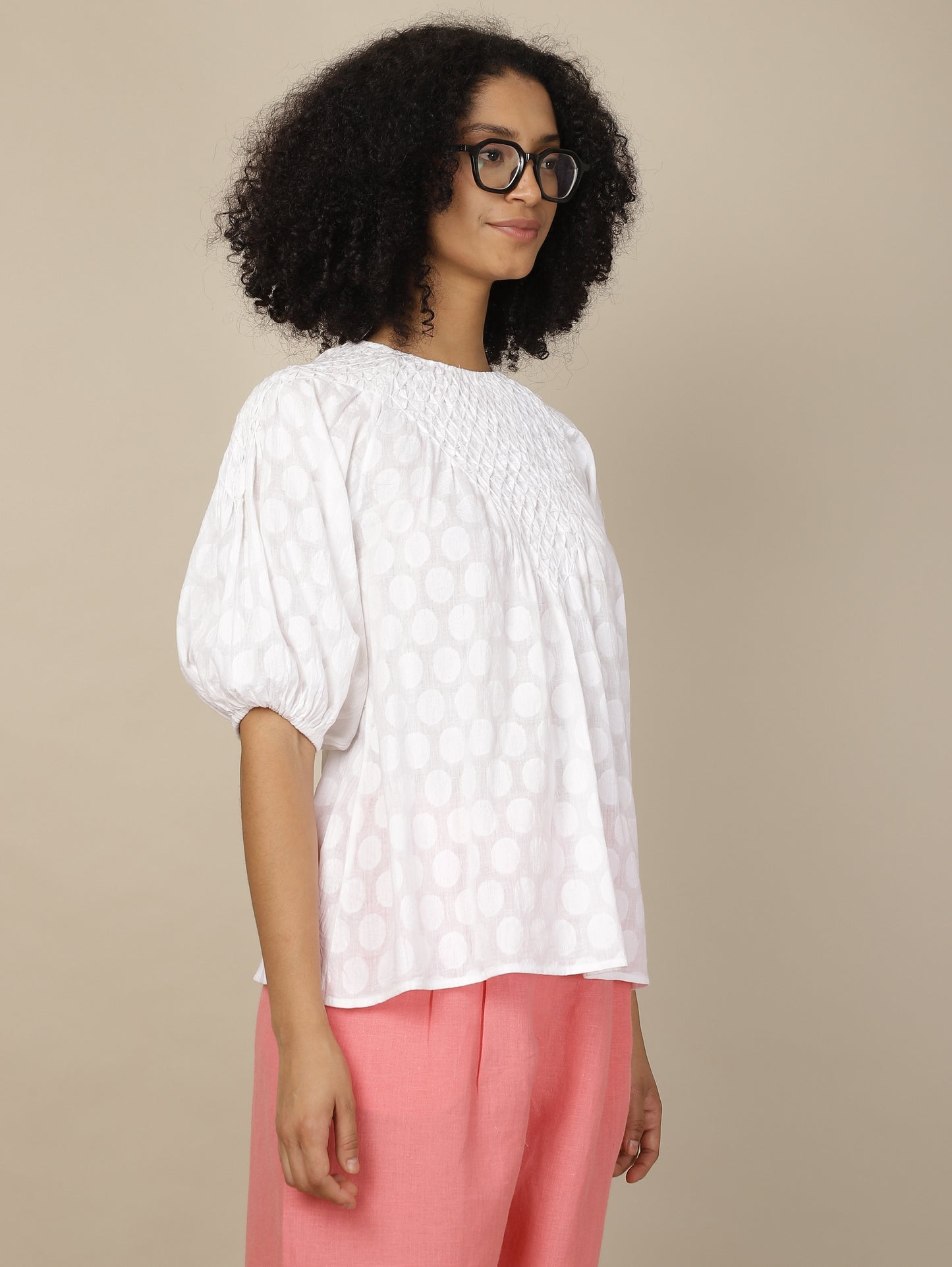 Pristine Ivory Smock Cotton Top