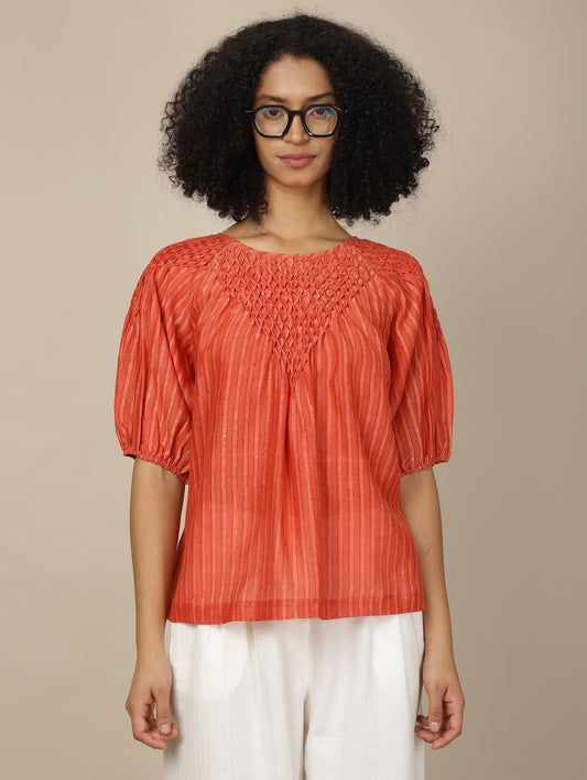 Scarlet Dabu Smocked Cotton Silk Top
