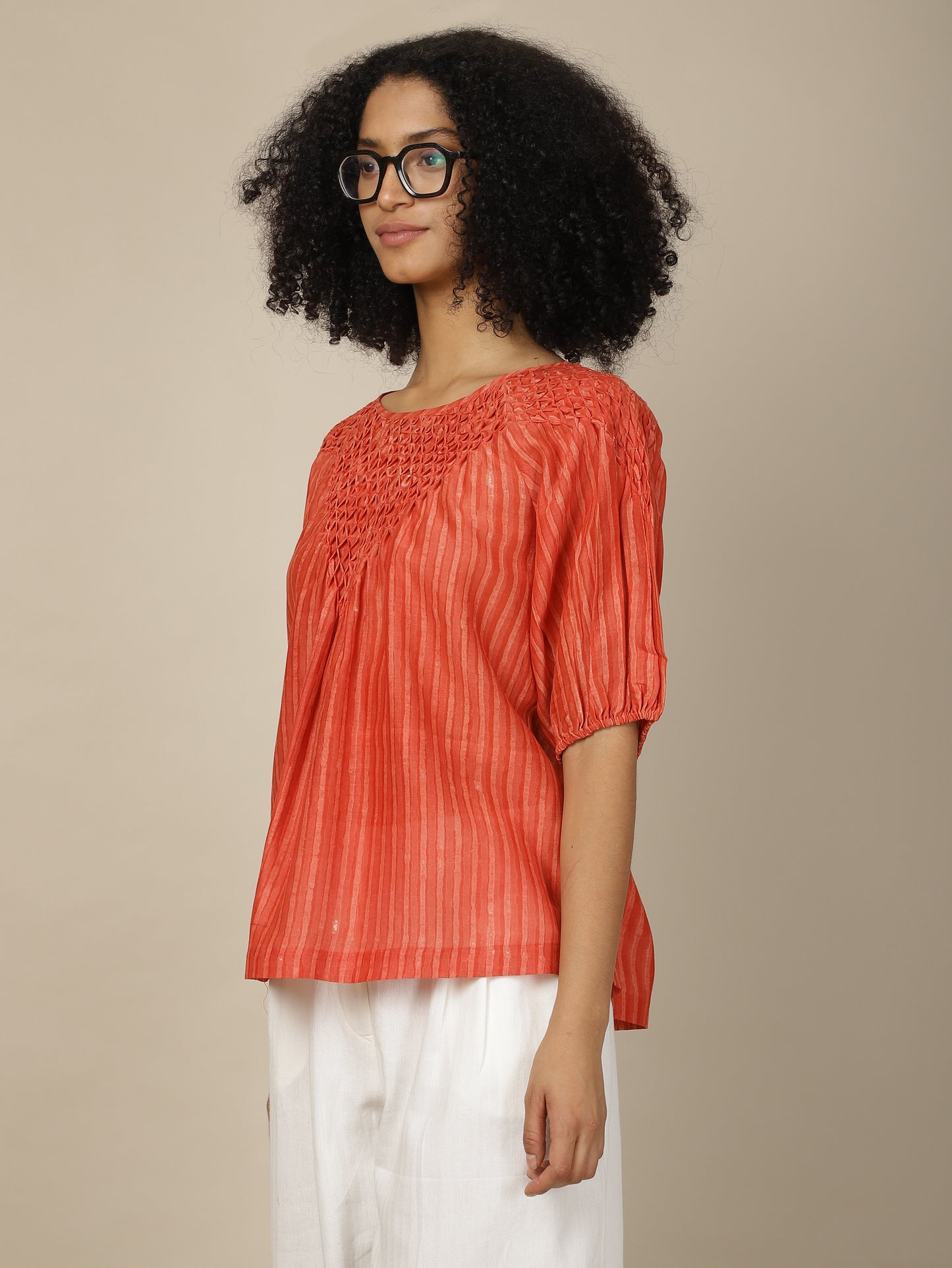 Scarlet Dabu Smocked Cotton Silk Top