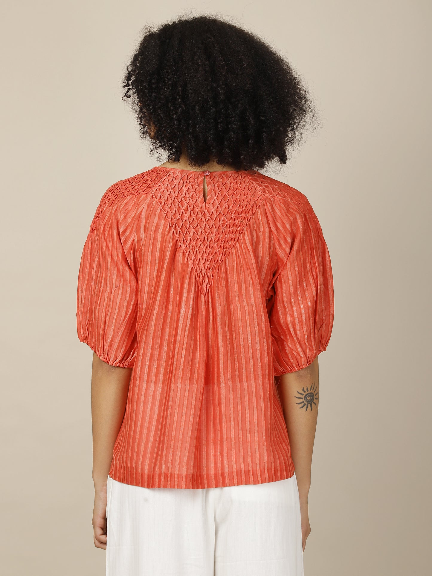 Scarlet Dabu Smocked Cotton Silk Top
