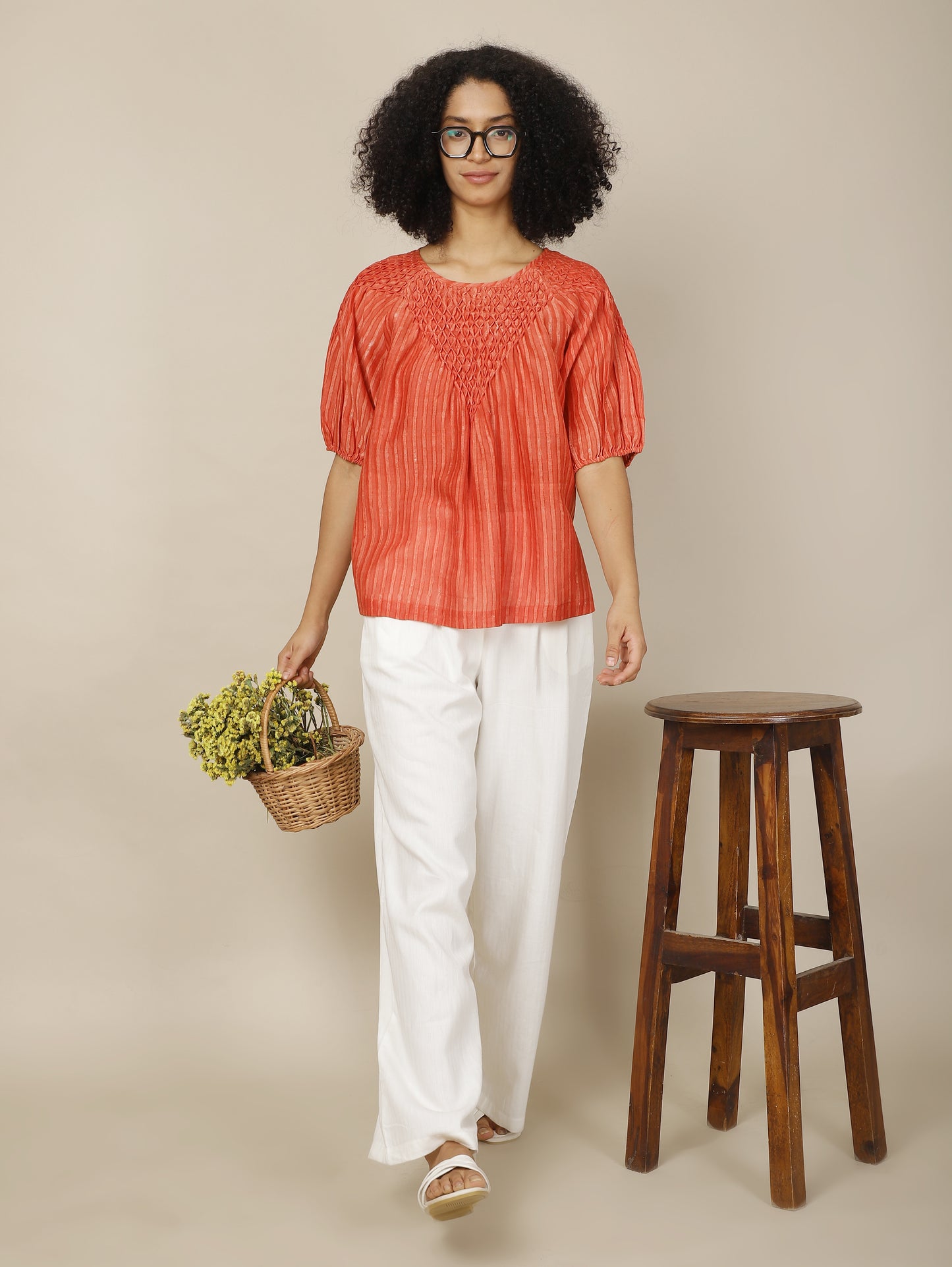 Scarlet Dabu Smocked Cotton Silk Top
