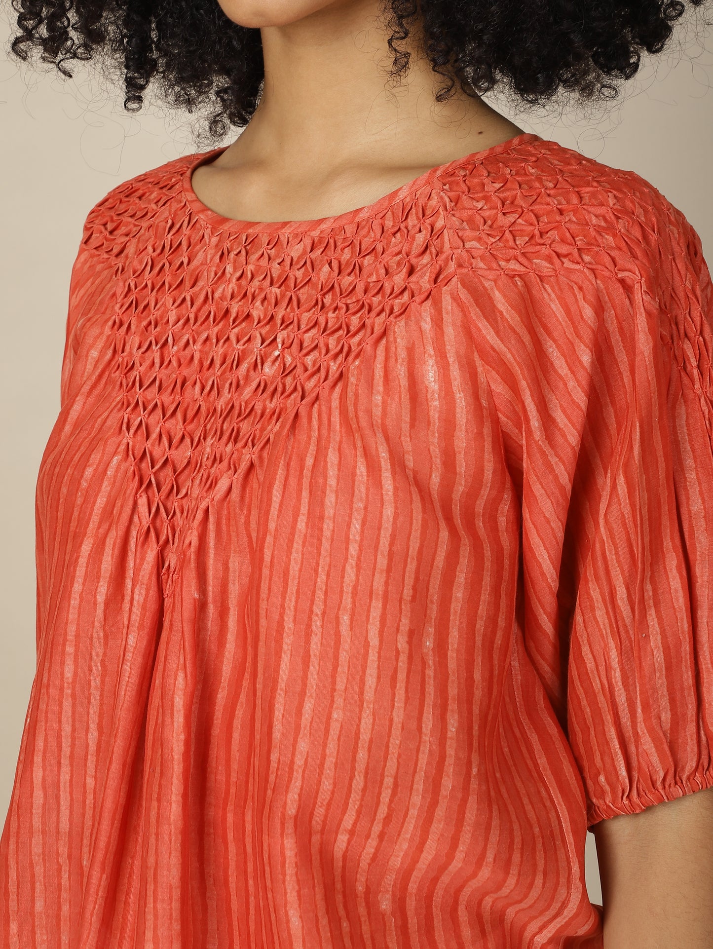 Scarlet Dabu Smocked Cotton Silk Top