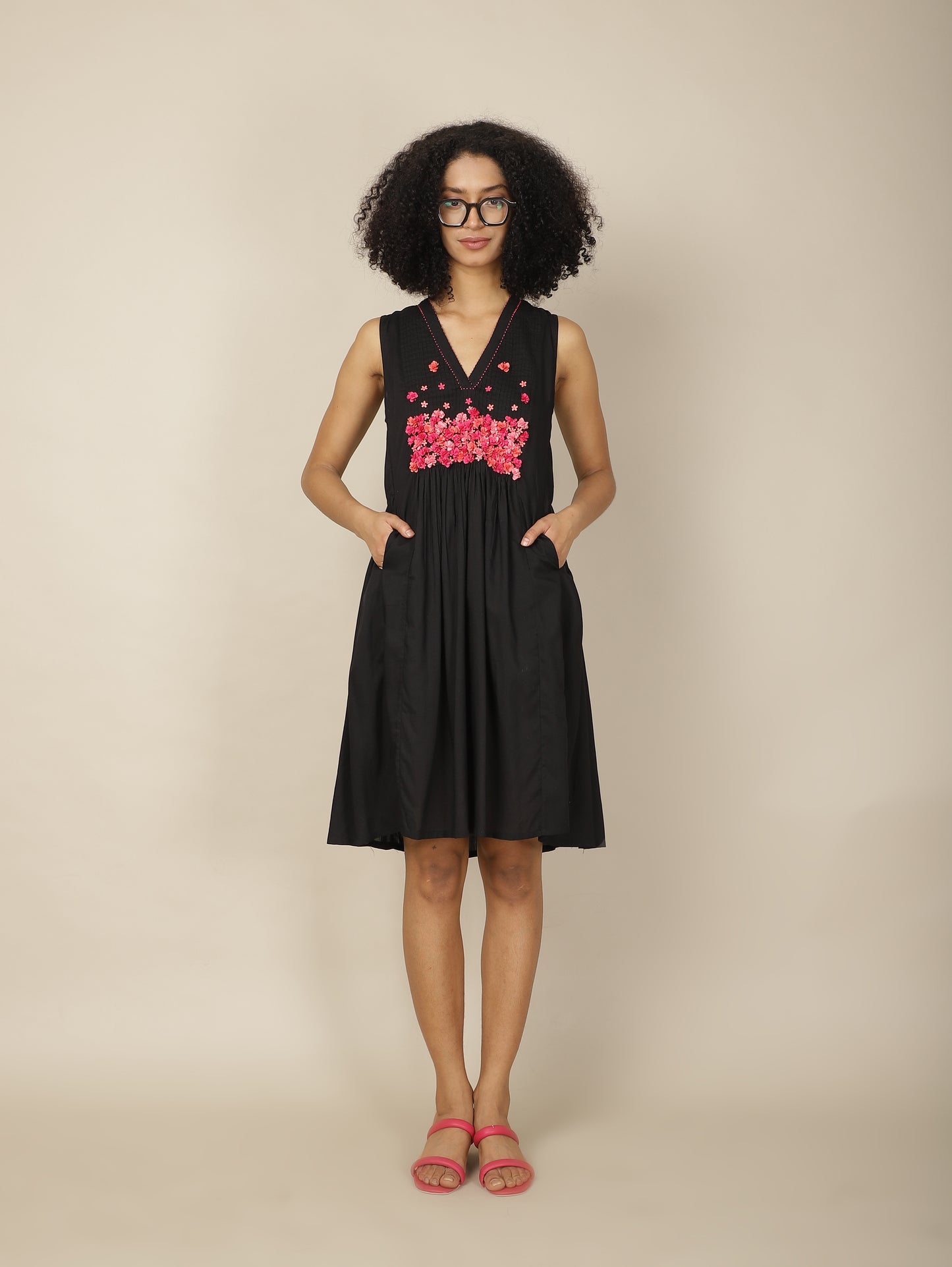 Ebony Pink Blossom Cotton Modal dress