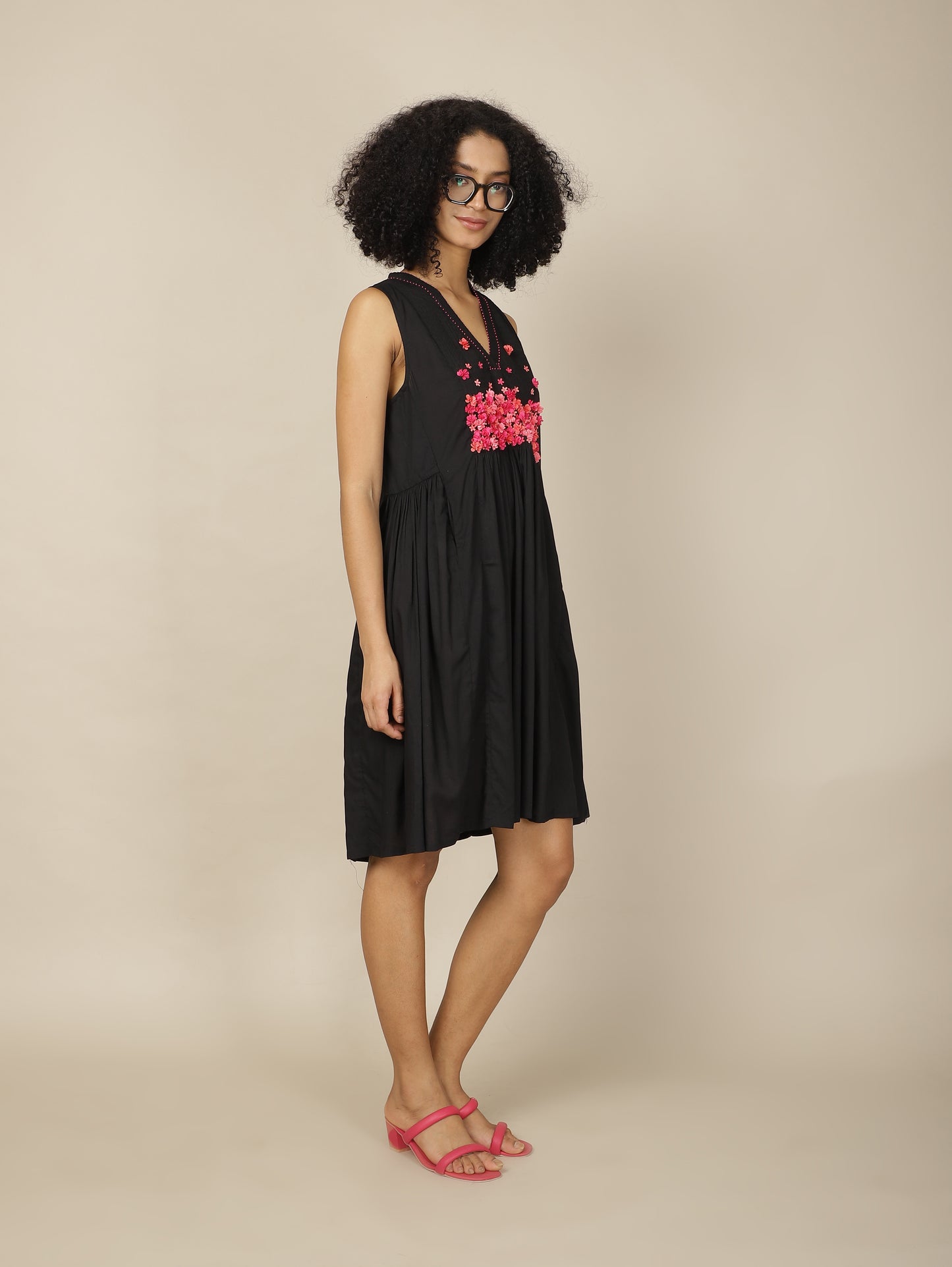 Ebony Pink Blossom Cotton Modal dress