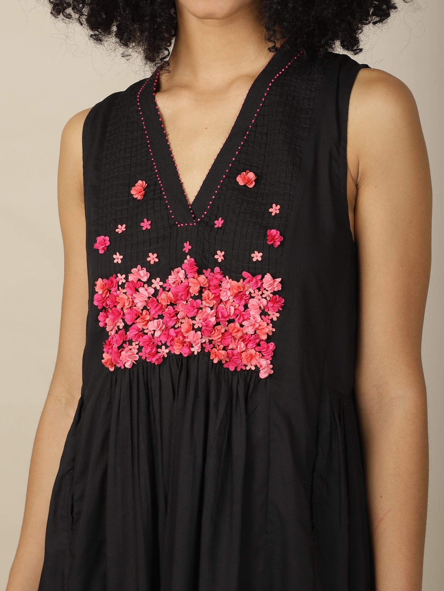 Ebony Pink Blossom Cotton Modal dress