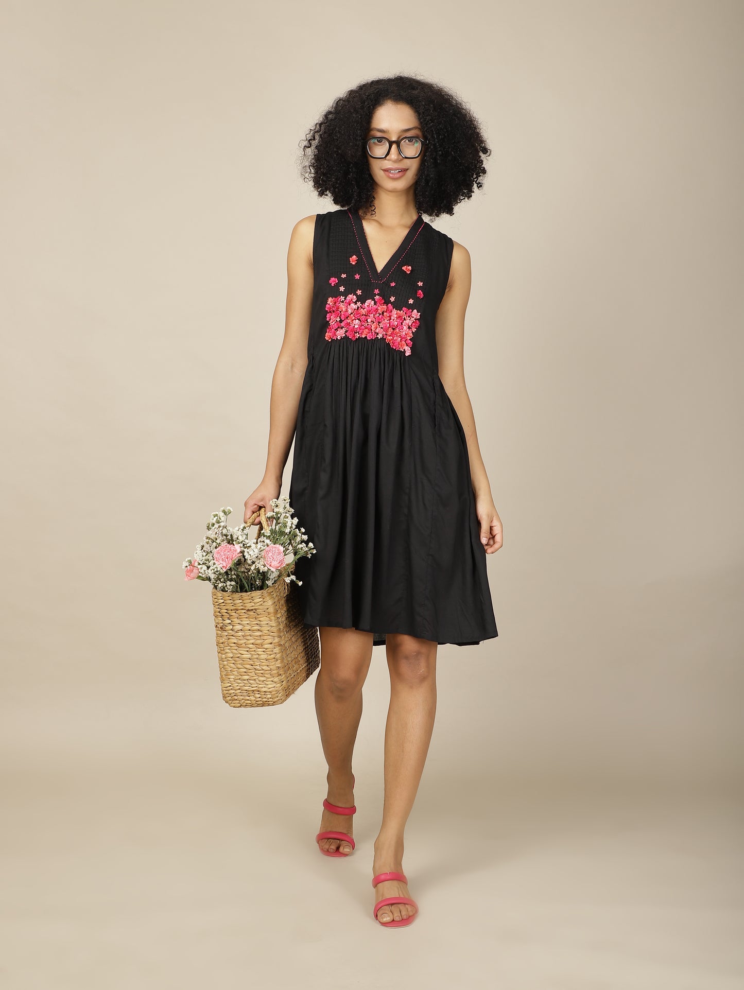 Ebony Pink Blossom Cotton Modal dress