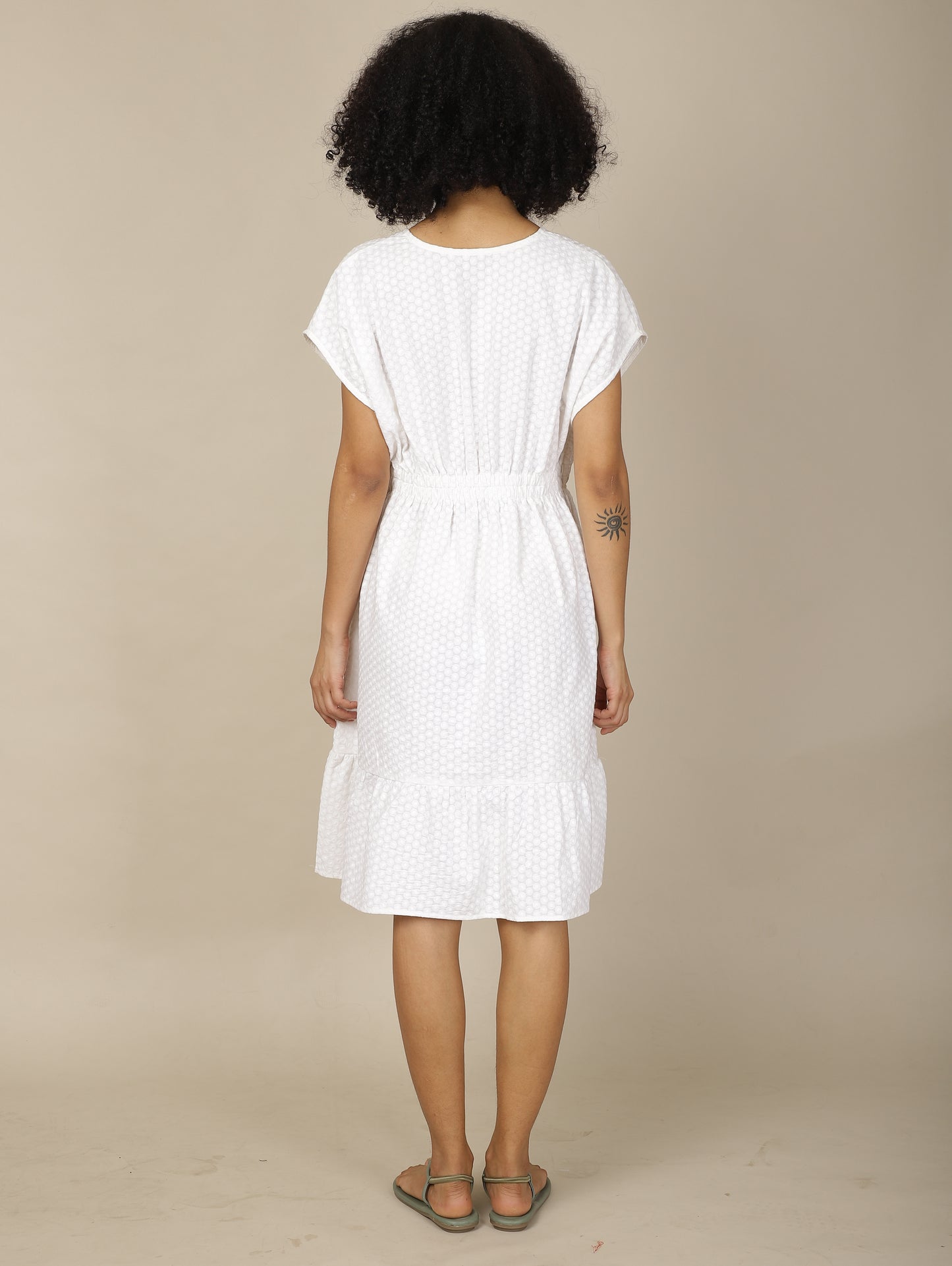 White Embroidered Cosmos Cotton Dress