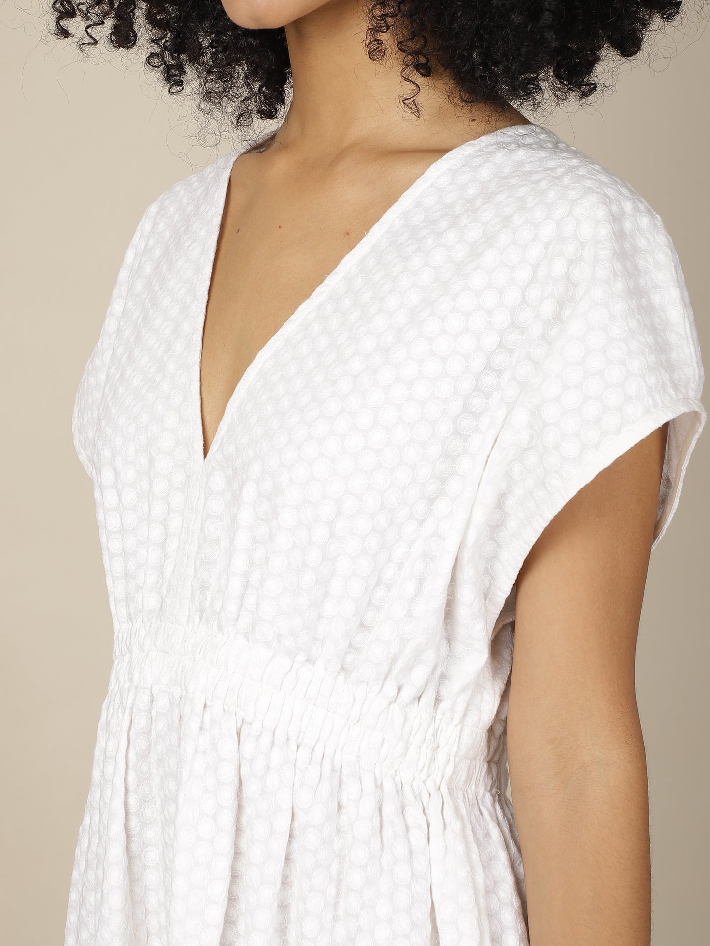 White Embroidered Cosmos Cotton Dress