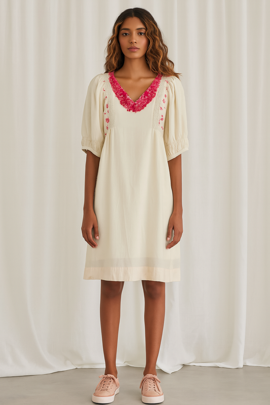 Ecru Whisper Silk Cotton Dress