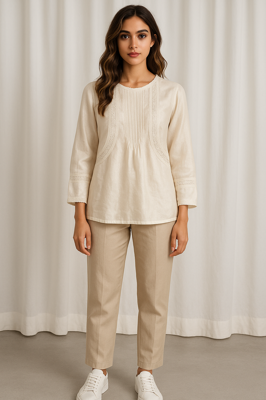 Ecru Reverie Cotton Silk Top