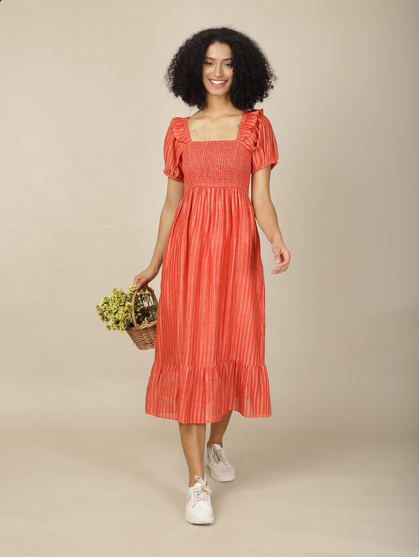 Scarlet dabu smock Cotton Silk dress