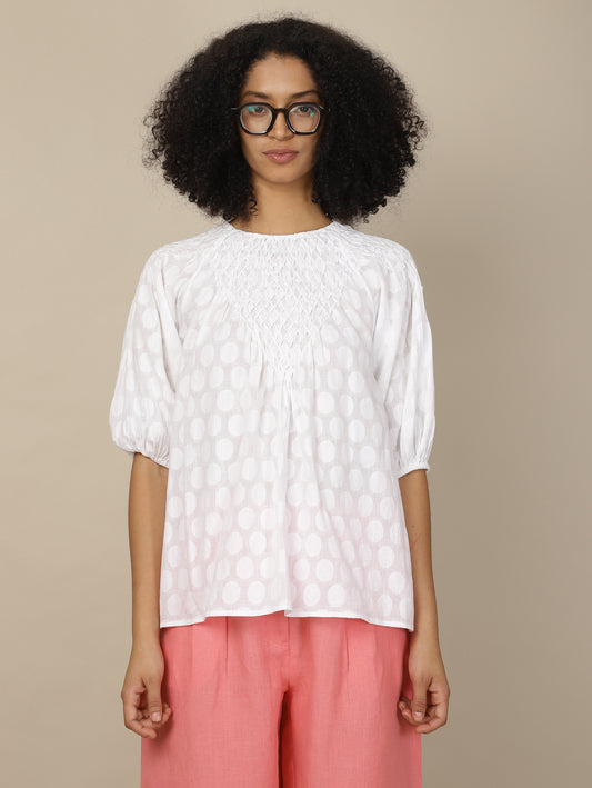 Pristine Ivory Smock Cotton Top