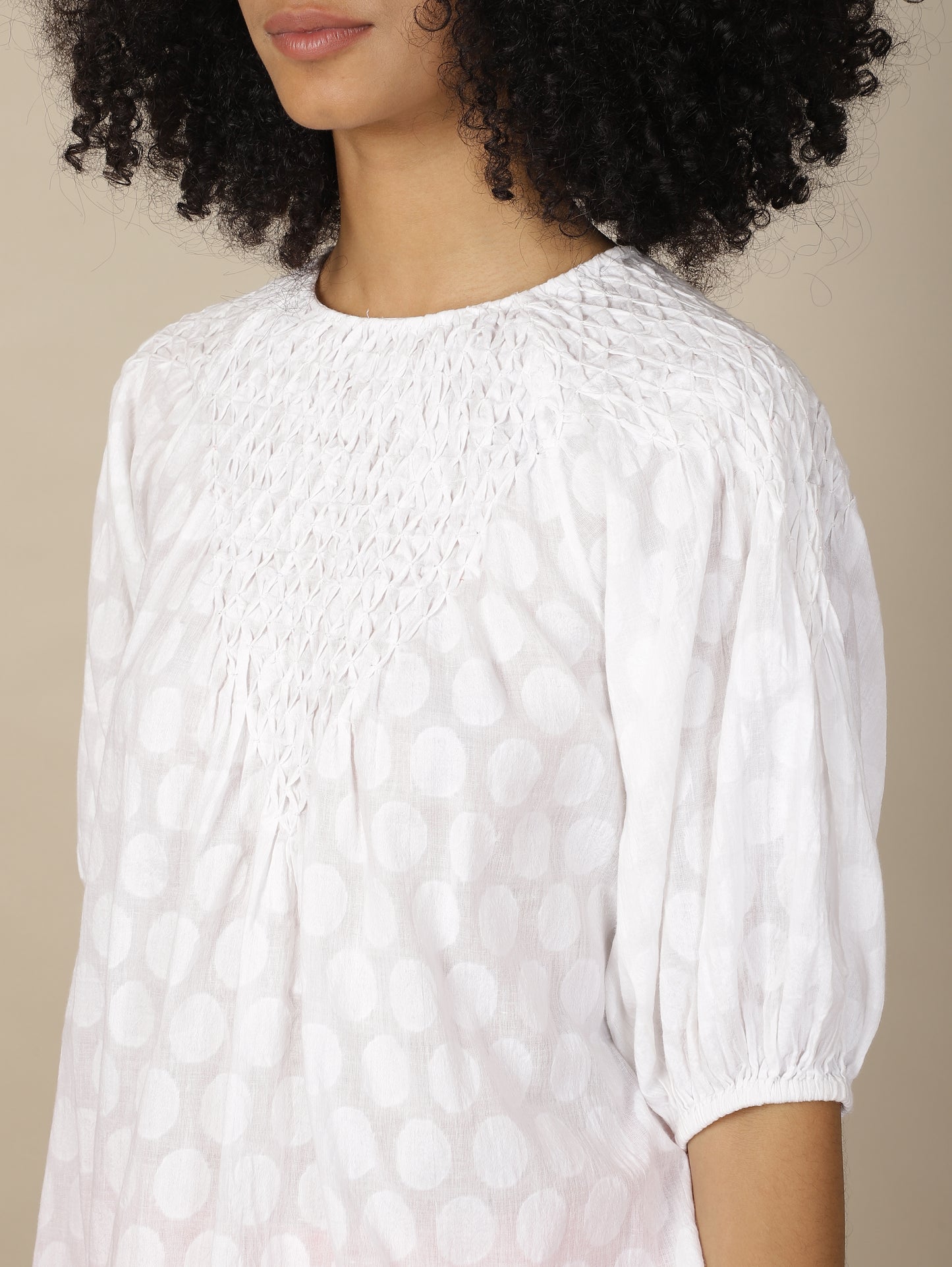 Pristine Ivory Smock Cotton Top